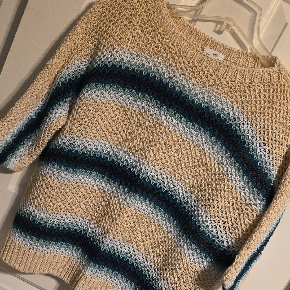 J. Jill Striped Knit Sweater in Cream and Blue